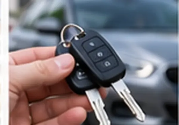 Autoschlüssel vor einem Fahrzeug